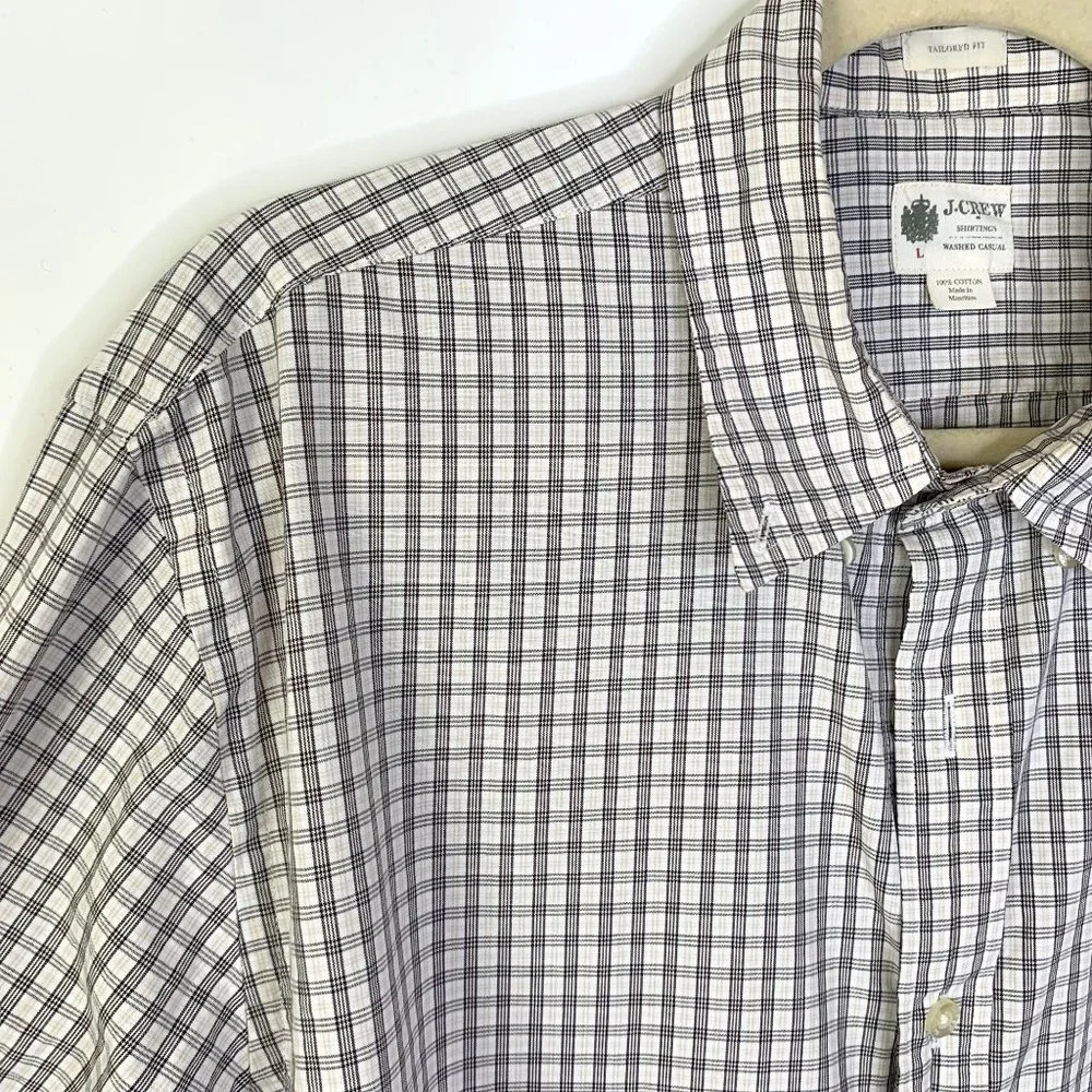 J.Crew Glencheck Tartan Texture Shirtings Button‎ Down Long Sleeve Shirt Sz L